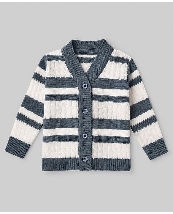 Babyhug Knit Full Sleeves Striped Sweater Sets with Cap & Booties - Grey