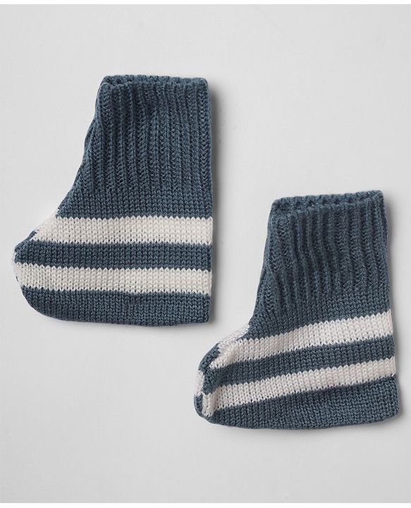 Babyhug Knit Full Sleeves Striped Sweater Sets with Cap & Booties - Grey