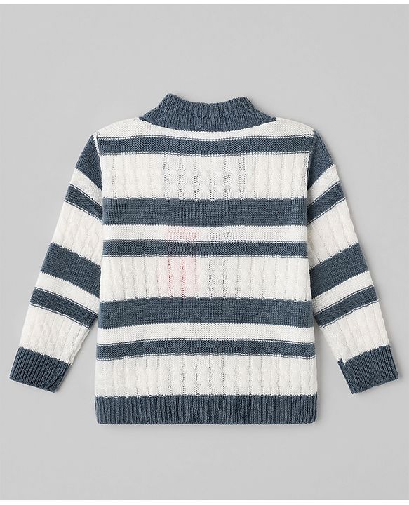 Babyhug Knit Full Sleeves Striped Sweater Sets with Cap & Booties - Grey