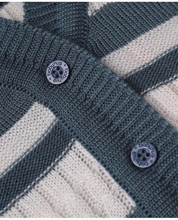 Babyhug Knit Full Sleeves Striped Sweater Sets with Cap & Booties - Grey