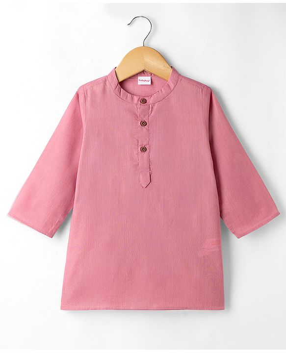 Babyhug Cambric Woven Full Sleeves Solid Kurta Pyjama Set With Floral Embroidered Jacket - Pink