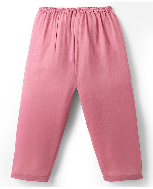 Babyhug Cambric Woven Full Sleeves Solid Kurta Pyjama Set With Floral Embroidered Jacket - Pink