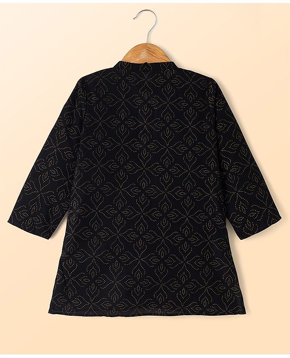 Babyhug Cambric Woven Full Sleeves Kurta & Pyjama Set with Leaf Foil Print - Black