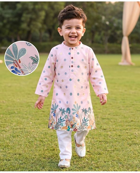 Babyhug 100% Cottom 100% Cotton Cambric Woven Floral Printed Full Sleeves Kurta Pajama Set - Pink