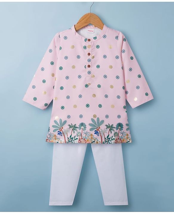 Babyhug 100% Cottom 100% Cotton Cambric Woven Floral Printed Full Sleeves Kurta Pajama Set - Pink