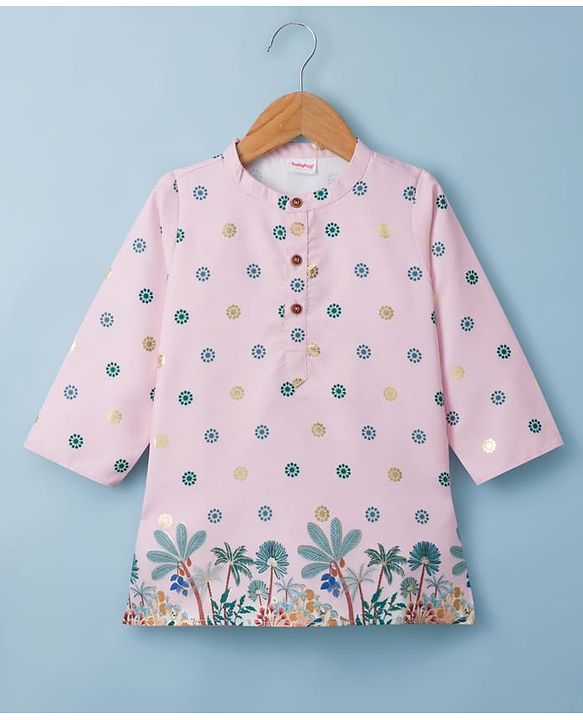 Babyhug 100% Cottom 100% Cotton Cambric Woven Floral Printed Full Sleeves Kurta Pajama Set - Pink