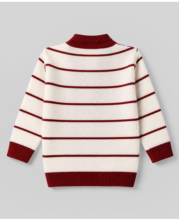 Babyhug Knit Full Sleeves Striped Sweater Set with Cap & Booties - White