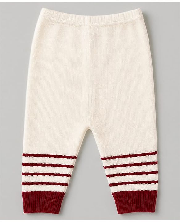 Babyhug Knit Full Sleeves Striped Sweater Set with Cap & Booties - White