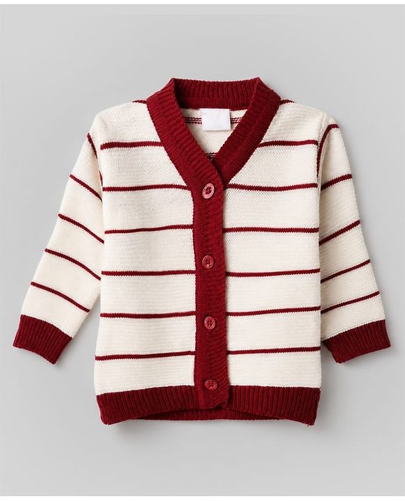 Babyhug Knit Full Sleeves Striped Sweater Set with Cap & Booties - White