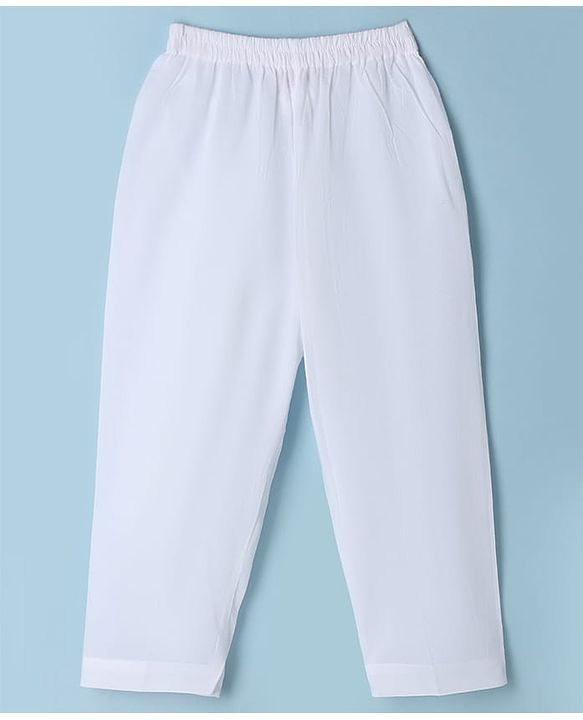 Babyhug 100% Cotton Woven Full Sleeves Kurta & Pyjama Set with Geometric Embroidery in White