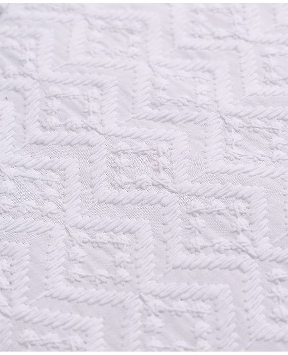 Babyhug 100% Cotton Woven Full Sleeves Kurta & Pyjama Set with Geometric Embroidery in White