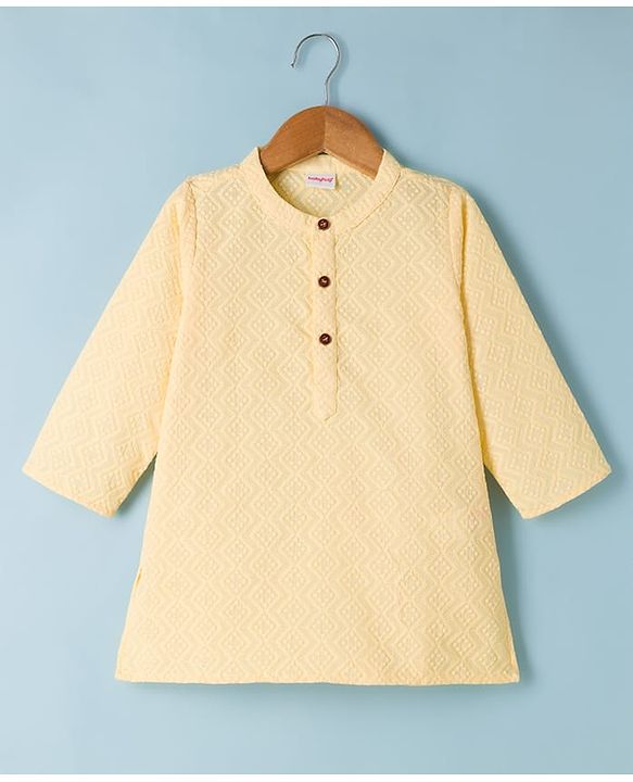 Babyhug 100% Cotton Cambric Woven Full Sleeves Kurta and Pajama with Embroidery -Yellow