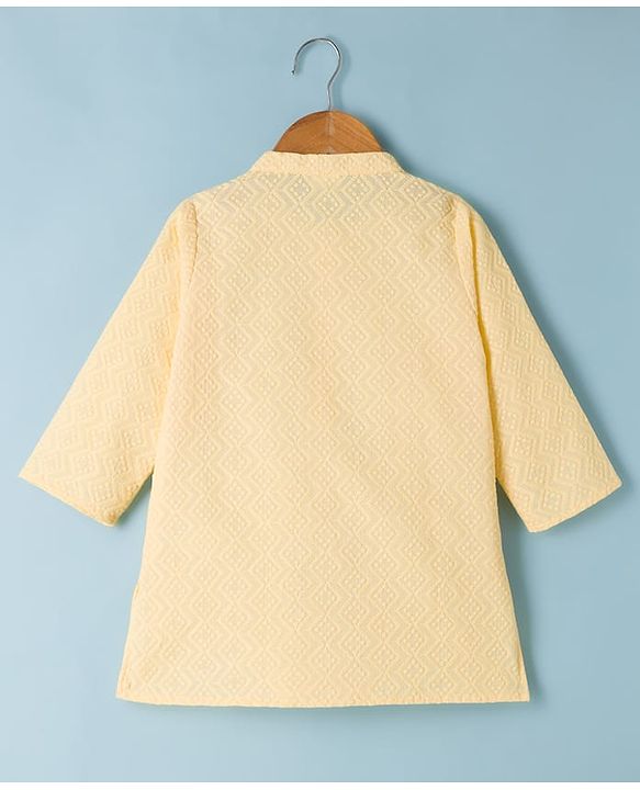Babyhug 100% Cotton Cambric Woven Full Sleeves Kurta and Pajama with Embroidery -Yellow