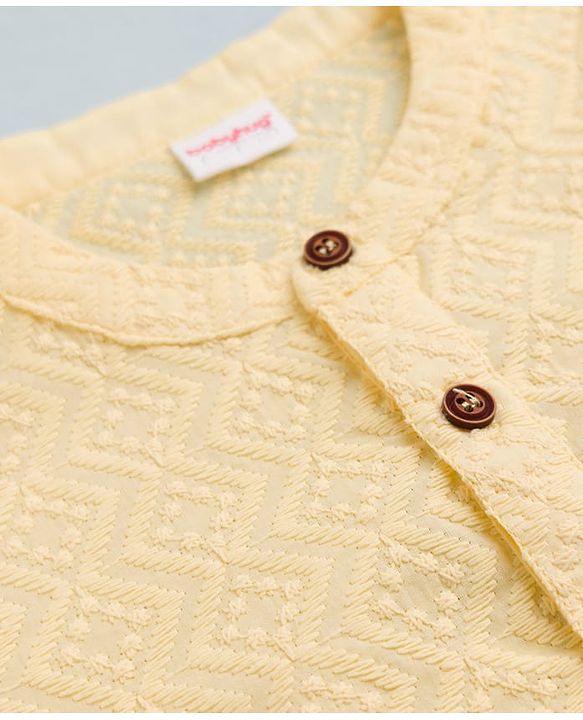 Babyhug 100% Cotton Cambric Woven Full Sleeves Kurta and Pajama with Embroidery -Yellow