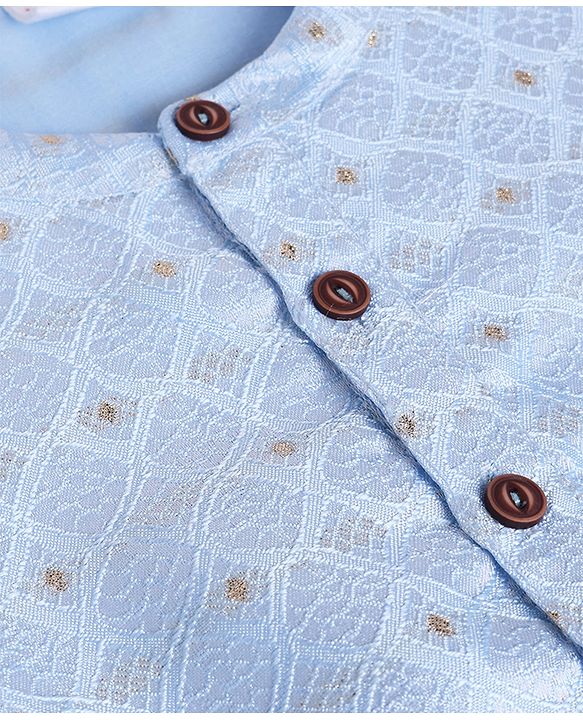 Babyhug Cambric Woven Full Sleeves Kurta Pyjama Set with Foil Print - Light Blue