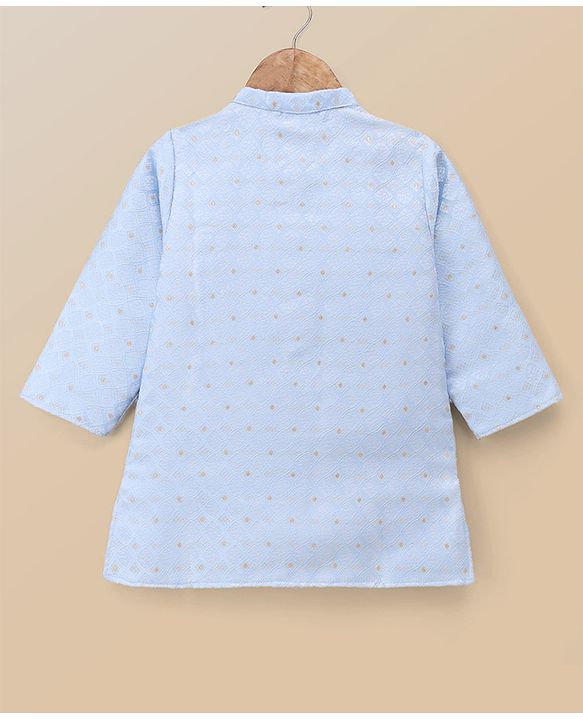 Babyhug Cambric Woven Full Sleeves Kurta Pyjama Set with Foil Print - Light Blue
