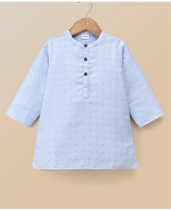 Babyhug Cambric Woven Full Sleeves Kurta Pyjama Set with Foil Print - Light Blue