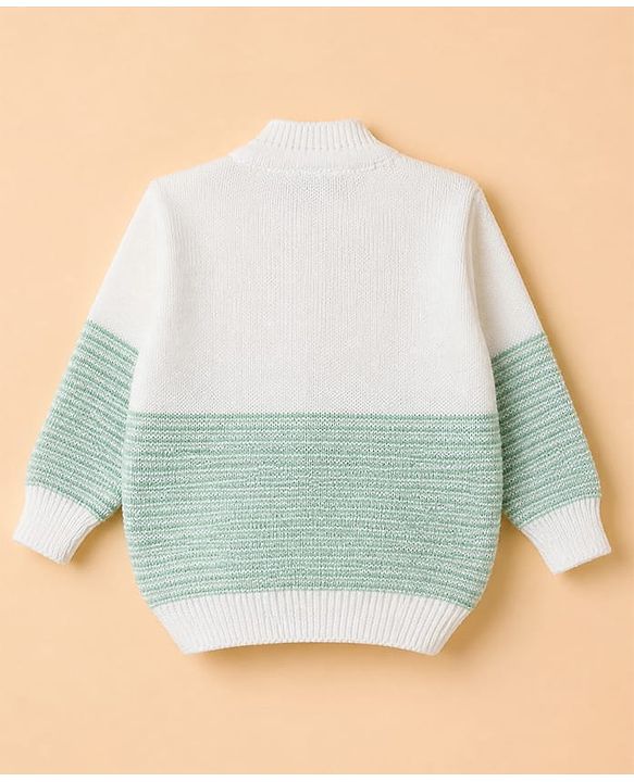 Babyhug Knit Cardigan and Pant with Full Sleeves and Color Block Design in Mint for Preemie-Preemie