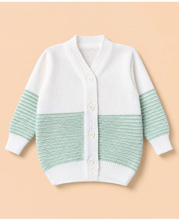Babyhug Knit Cardigan and Pant with Full Sleeves and Color Block Design in Mint for Preemie-Preemie