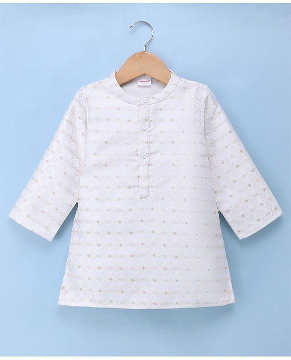 Babyhug Cambric Woven Full Sleeves Kurta Pyjama Set with Foil Print - White