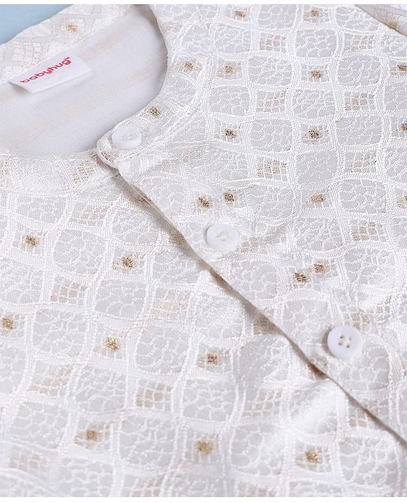 Babyhug Cambric Woven Full Sleeves Kurta Pyjama Set with Foil Print - White