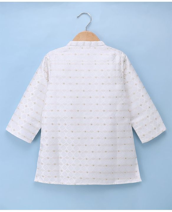Babyhug Cambric Woven Full Sleeves Kurta Pyjama Set with Foil Print - White