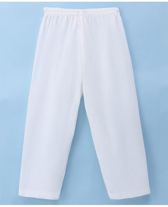 Babyhug Cambric Woven Full Sleeves Kurta Pyjama Set with Foil Print - White