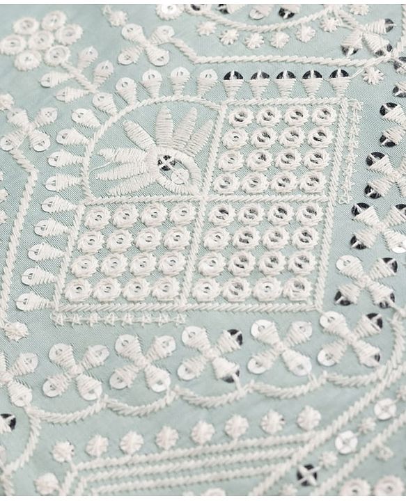 Babyhug Woven Full Sleeves Floral Embroidered Dhoti Kurta Set With Sequin Detailing - Teal Blue