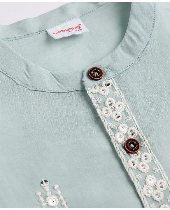 Babyhug Woven Full Sleeves Floral Embroidered Dhoti Kurta Set With Sequin Detailing - Teal Blue