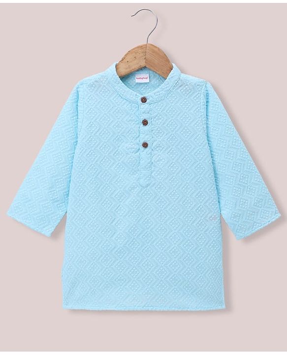 Babyhug 100% Cotton Cambric Woven Full Sleeves Embroidered Kurta & Dhoti Set - Light Blue