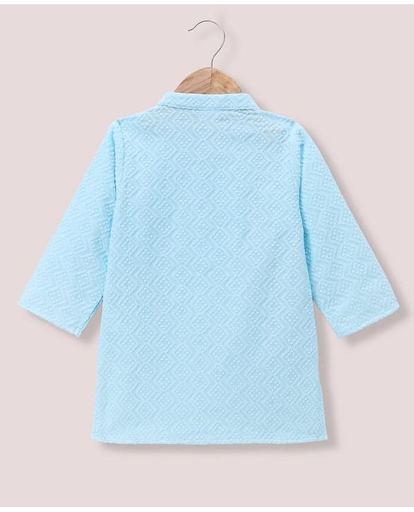 Babyhug 100% Cotton Cambric Woven Full Sleeves Embroidered Kurta & Dhoti Set - Light Blue