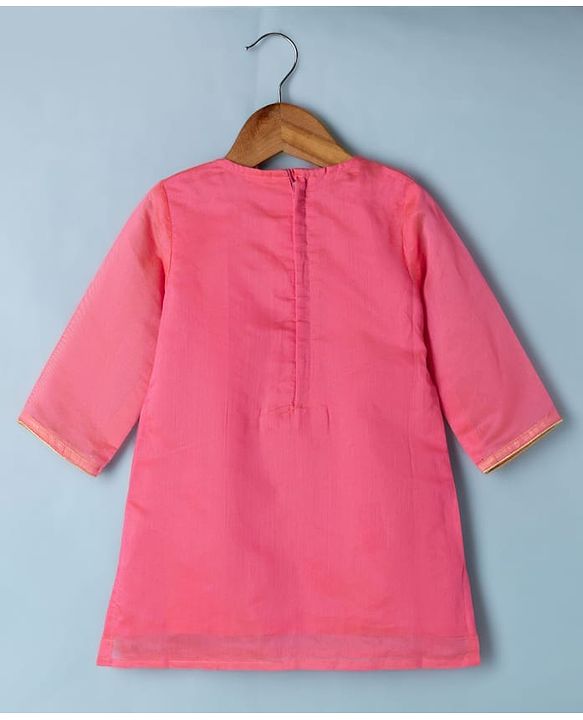 Babyhug Woven Georgette Three Fourth Sleeves Embroidered Kurti Sharara and Dupatta Set - Dark Pink