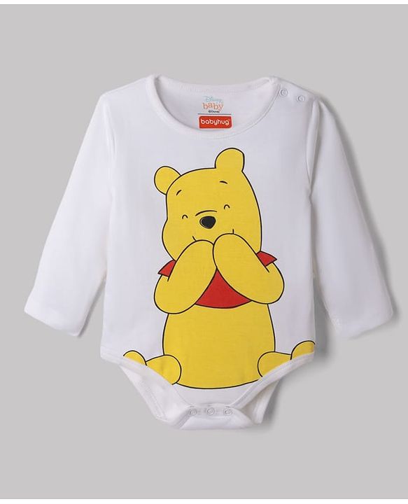 Babyhug Disney Interlock Knit Full Sleeves Onesies With Animal Print & Winnie The Pooh Graphic Pack of 3 - Yellow, White & Blue