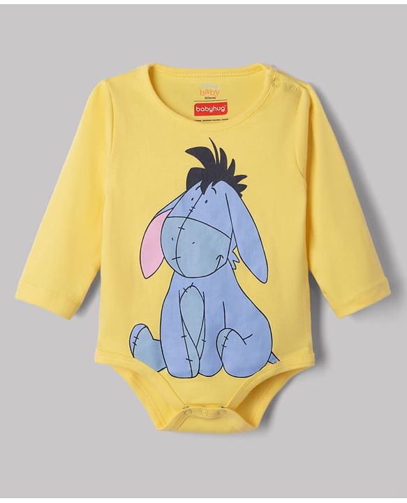 Babyhug Disney Interlock Knit Full Sleeves Onesies With Animal Print & Winnie The Pooh Graphic Pack of 3 - Yellow, White & Blue