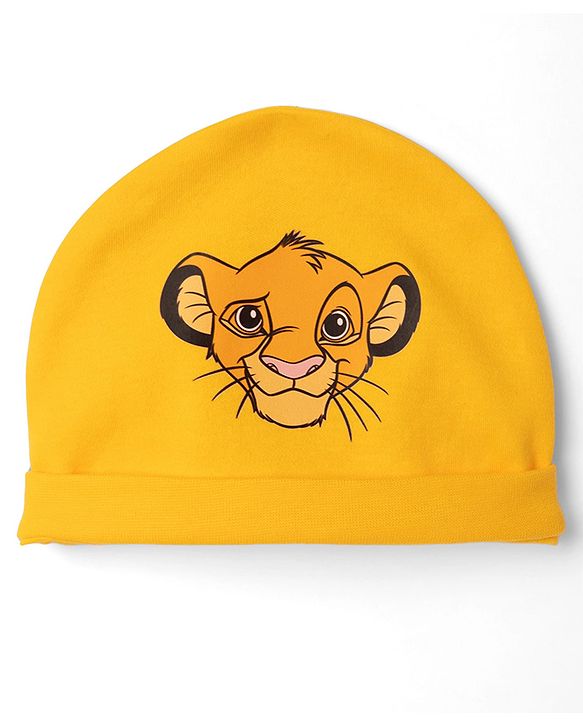 Babyhug Disney Interlock Knit Full Sleeves Onesie With Cap and Lion King Graphic - Yellow