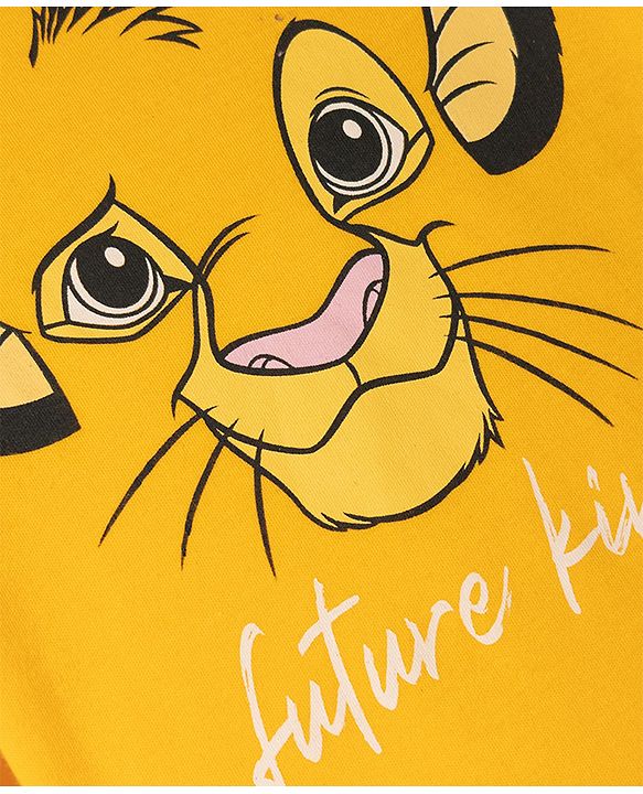 Babyhug Disney Interlock Knit Full Sleeves Onesie With Cap and Lion King Graphic - Yellow