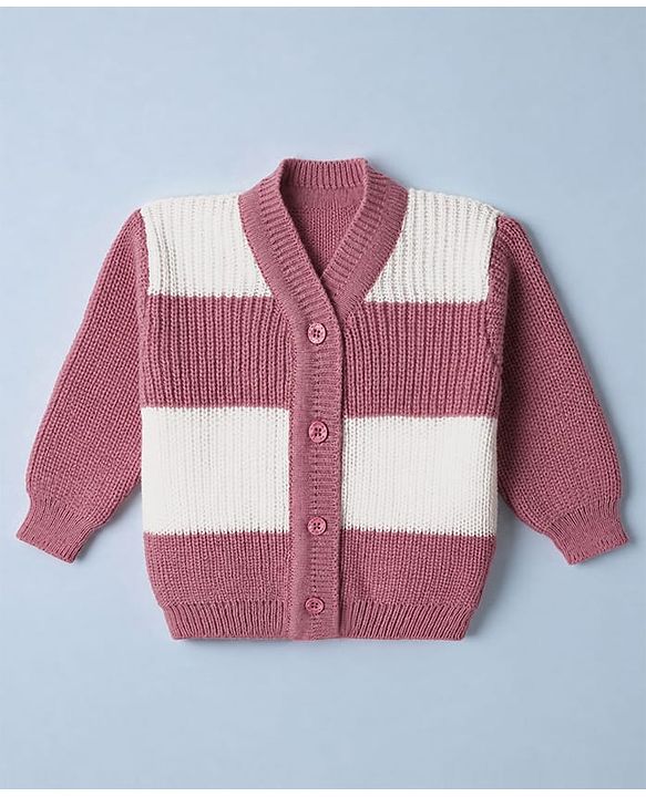 Babyhug Knit Full Sleeves Colour Block Design Sweater Set with Cap & Booties - Peach