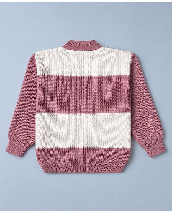 Babyhug Knit Full Sleeves Colour Block Design Sweater Set with Cap & Booties - Peach