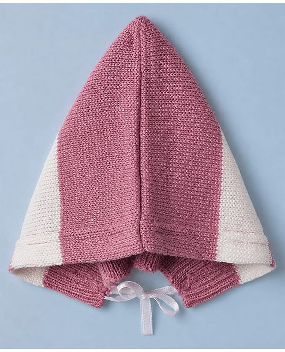 Babyhug Knit Full Sleeves Colour Block Design Sweater Set with Cap & Booties - Peach