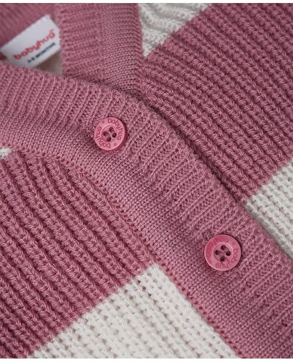 Babyhug Knit Full Sleeves Colour Block Design Sweater Set with Cap & Booties - Peach