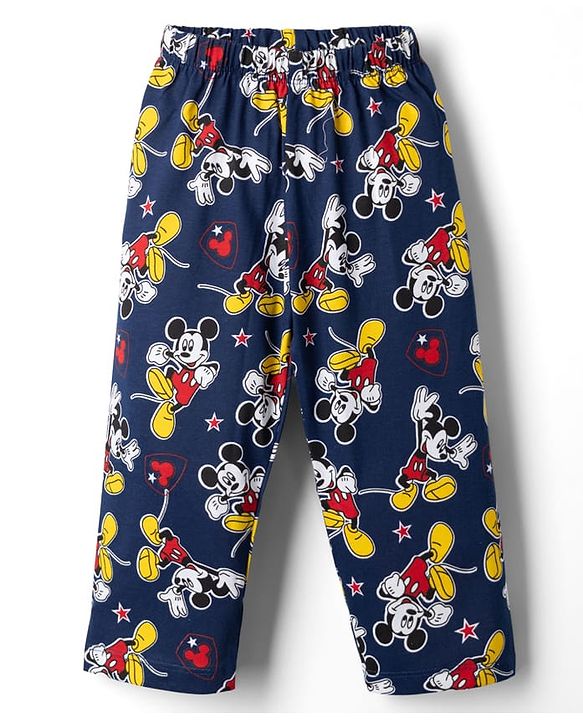 Babyhug Disney Single Jersey Knit Full Sleeves Front Open Shirt & Pyjama Night Suit Co-Ords Set With Mickey Mouse Graphic - Navy Blue