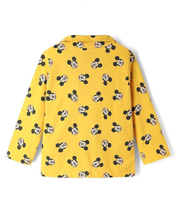 Babyhug Disney Single Jersey Knit Full Sleeves Co-Ords Shirt & Pyjama Night Suit with Mickey Mouse Print - Yellow