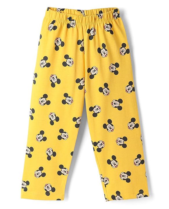 Babyhug Disney Single Jersey Knit Full Sleeves Co-Ords Shirt & Pyjama Night Suit with Mickey Mouse Print - Yellow