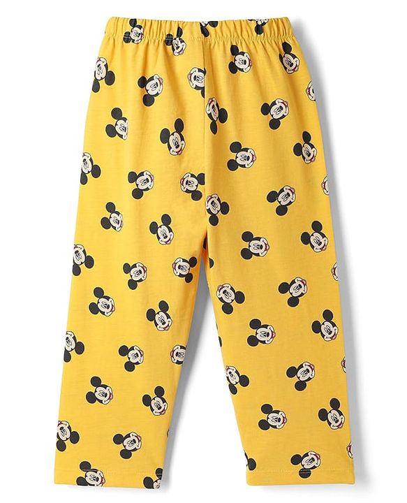 Babyhug Disney Single Jersey Knit Full Sleeves Co-Ords Shirt & Pyjama Night Suit with Mickey Mouse Print - Yellow