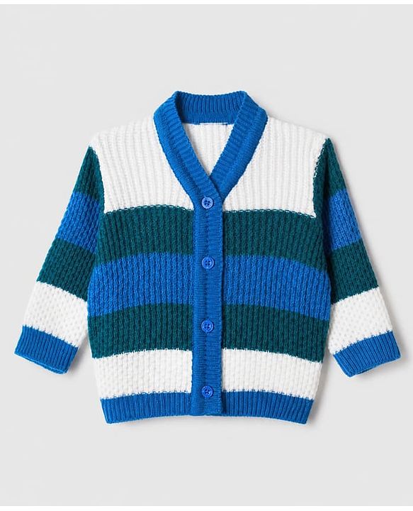 Babyhug Knit Full Sleeves Sweater Set With Cap Booties & Stripes Design - White