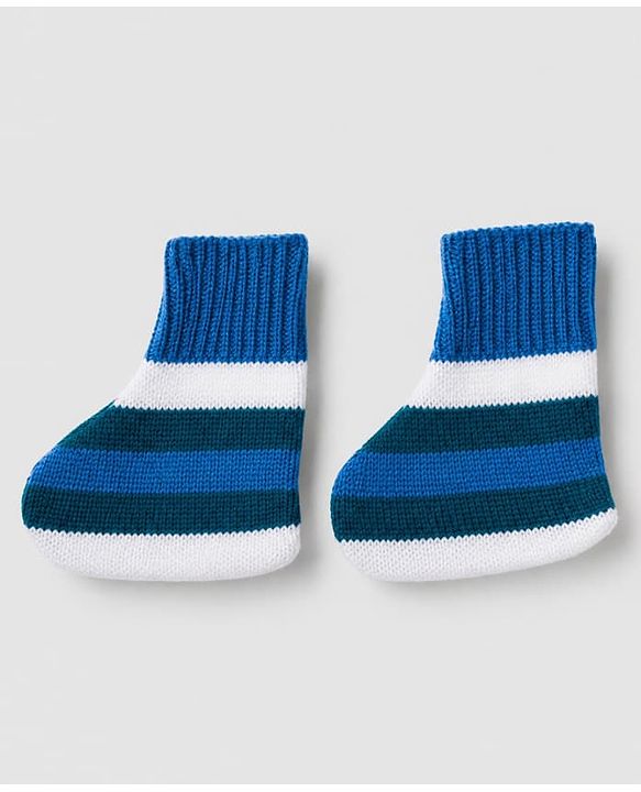 Babyhug Knit Full Sleeves Sweater Set With Cap Booties & Stripes Design - White