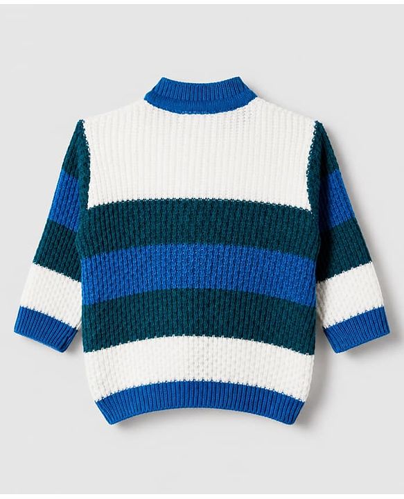 Babyhug Knit Full Sleeves Sweater Set With Cap Booties & Stripes Design - White