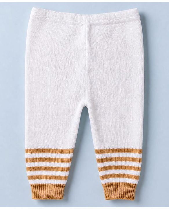 Babyhug Knit Full Sleeves Sweater Set With Cap Booties & Stripes Design - White & Light Brown