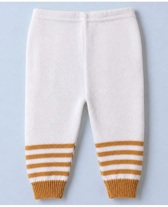Babyhug Knit Full Sleeves Sweater Set With Cap Booties & Stripes Design - White & Light Brown
