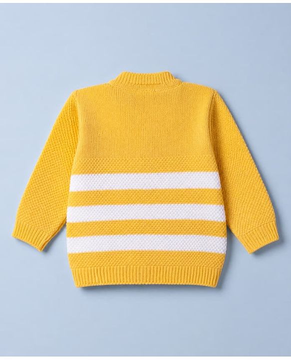 Babyhug Knit Sweater Set and Cap and Booties with Full Sleeves and Stripes Design in Yellow for Preemie-Preemie